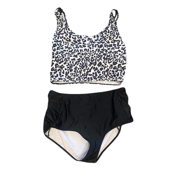 Leopard Print Black & White Bikini Set Women’s Large - Lightly Padded Top - Picture 1 of 11